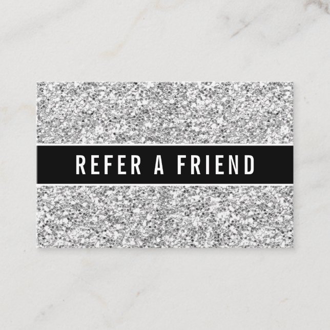 Luxury Silver Glitzer Salon Referenz Kunde Visitenkarte (Vorderseite)