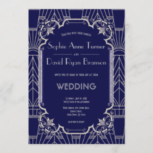 Luxury Silver Navy Blue Great Gatsby 20s Hochzeit Einladung