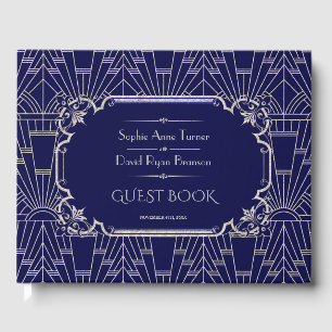 Luxury Silver Navy Blue Great Gatsby 20s Hochzeit Gästebuch