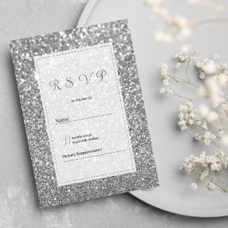 Luxury silver sparkly glitter glam RSVP  Einladung