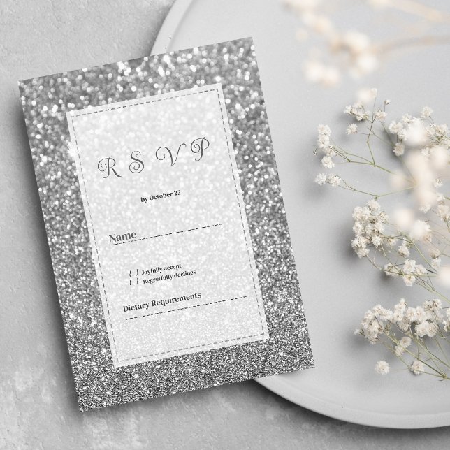Luxury silver sparkly glitter glam RSVP  Einladung (Luxury silver sparkly glitter glam RSVP)