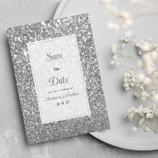 Luxury silver sparkly glitter glam Save The Date  Einladung