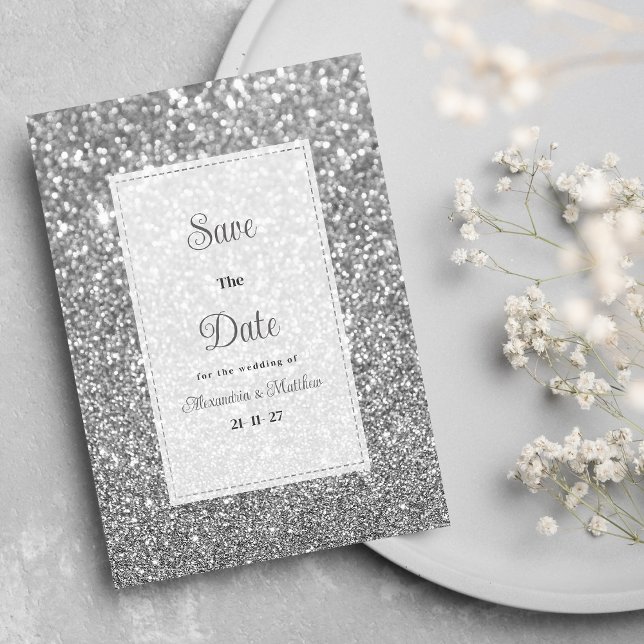 Luxury silver sparkly glitter glam Save The Date  Einladung (Luxury silver sparkly glitter glam Save The Date)