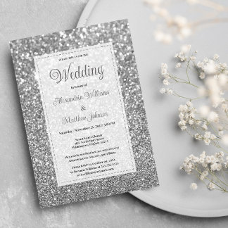 Luxury silver sparkly glitter glam Wedding  Einladung