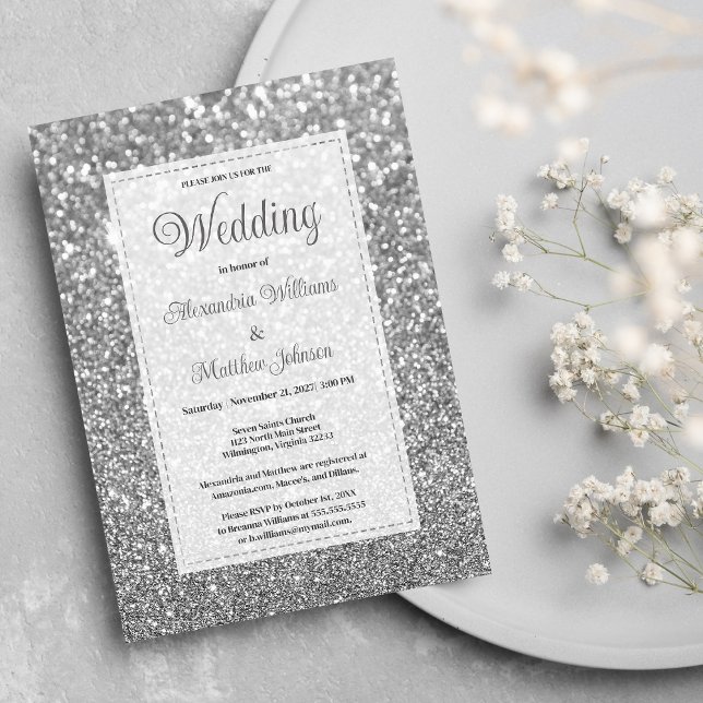 Luxury silver sparkly glitter glam Wedding  Einladung (Luxury silver sparkly glitter glam Wedding )