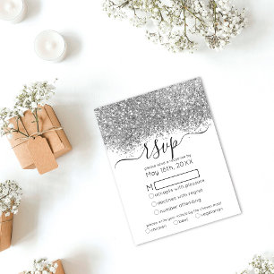 Luxury Silver White Glitzer Confetti Wedding RSVP Karte