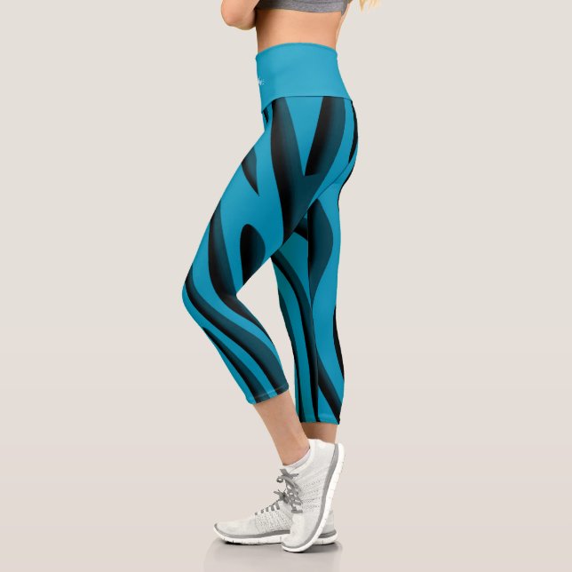 Luxury Soft Blue 3D Zebra Wave Capri Leggings (Links)