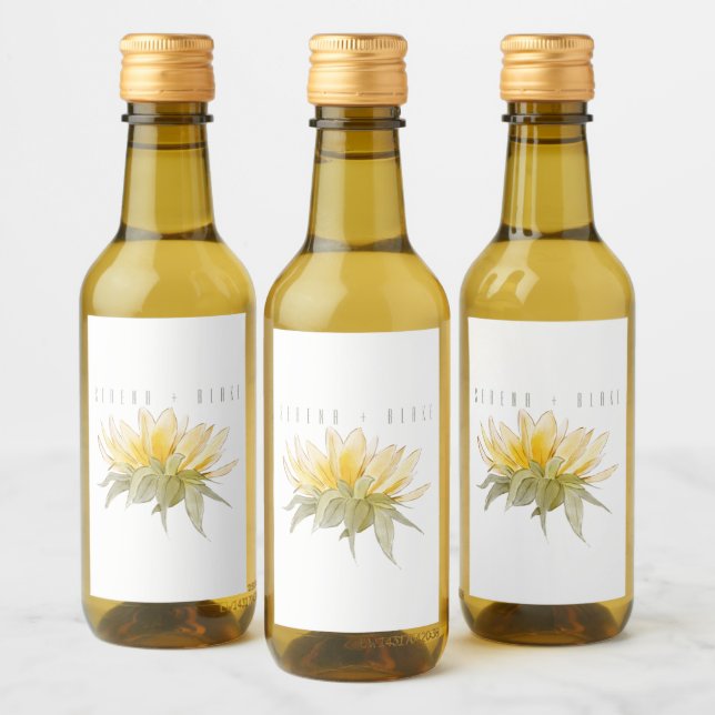 Luxury Sonnenblume Wedding White Weinetikett (Flaschen)