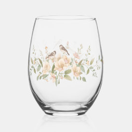 Luxury Spring Wildflower bird Rose Garden Seamless Weinglas Ohne Stiel