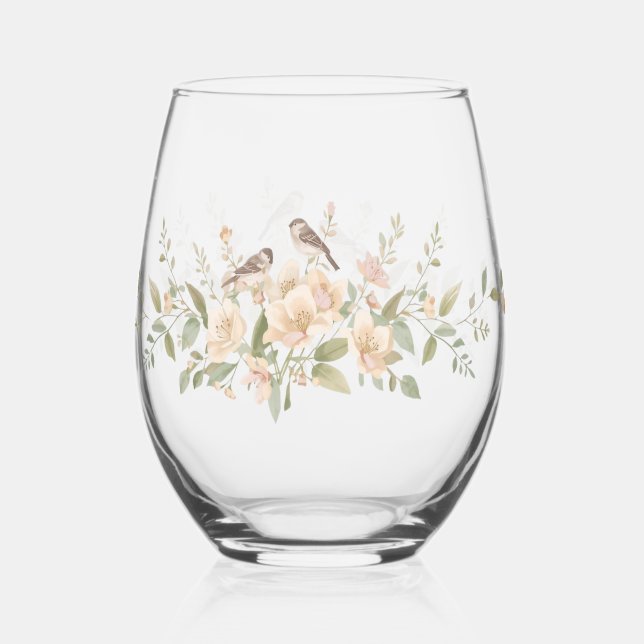 Luxury Spring Wildflower bird Rose Garden Seamless Weinglas Ohne Stiel (Rückseite)