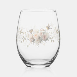 Luxury Spring Wildflower bird Rose Garden Seamless Weinglas Ohne Stiel