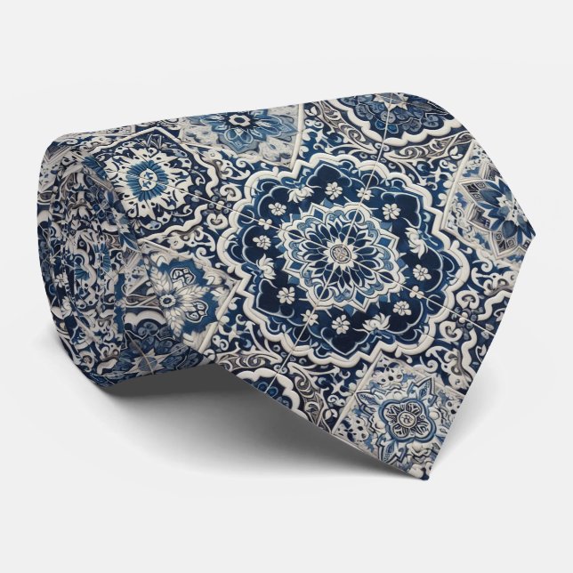 Luxury Statement Moroccan Tiled Faux Silk Neck Tie Krawatte (Gerollt)