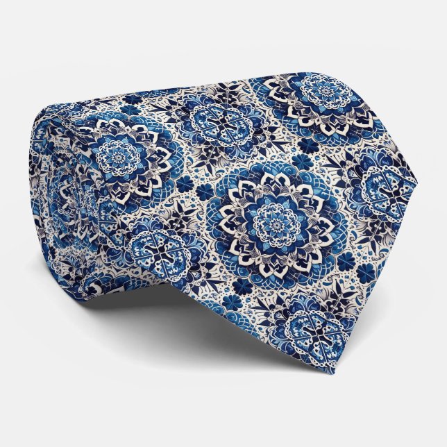 Luxury Statement Moroccan Tiled Faux Silk Neck Tie Krawatte (Gerollt)