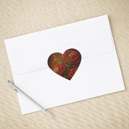 Luxury Steampunk Roses Romantic Gold Gears Herz-Aufkleber