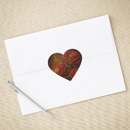 Luxury Steampunk Roses Romantic Gold Gears Herz-Aufkleber