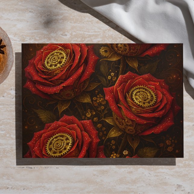 Luxury Steampunk Roses Romantic Gold Gears Seidenpapier (Von Creator hochgeladen)