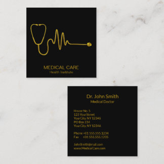 Luxury Stethoscope ECG Wave EKG Line Gold Medical Quadratische Visitenkarte