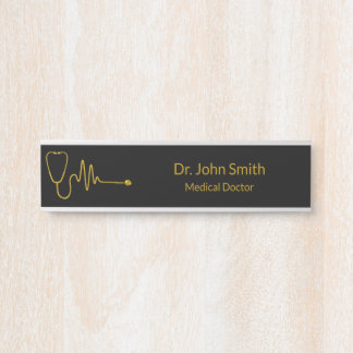 Luxury Stethoscope ECG Wave EKG Line Medical Gold Türschild
