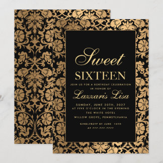 Luxury Sweet 16 Black Girly Geburtstag Einladung