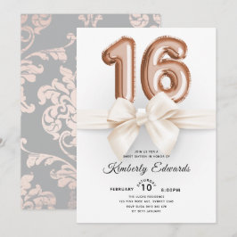 Luxury Sweet 16 Rose Gold Balloons Einladung
