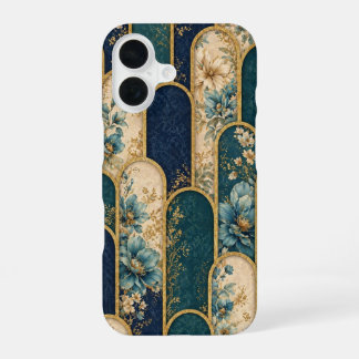 Luxury Teal & Gold Floral OtterBox iPhone Case 16 Hülle