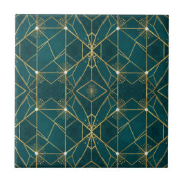 Luxury Teal & Gold Symmetrical Geometric Seamless  Fliese