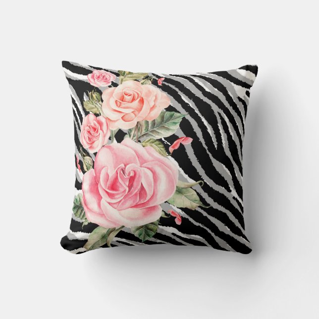 Luxury Tiger Rose Trendline Kissen (Vorderseite)