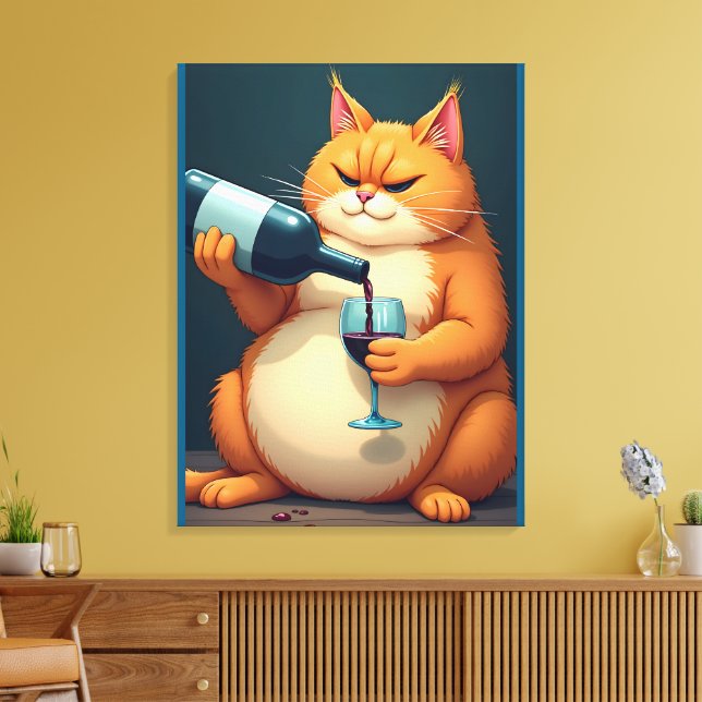 Luxury Tipsy Cat Modern Art Illustration Leinwanddruck (Insitu (Wohnzimmer))