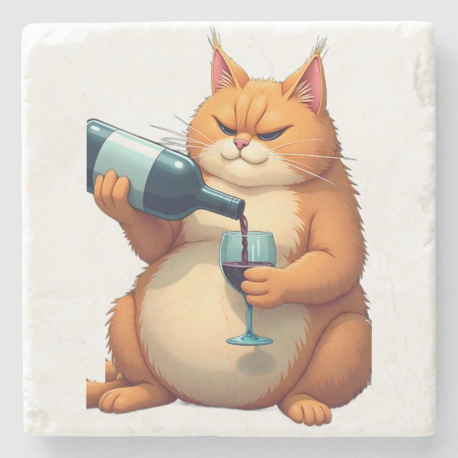 Luxury Tipsy Cat Modern Art Illustration Steinuntersetzer (Vorderseite)
