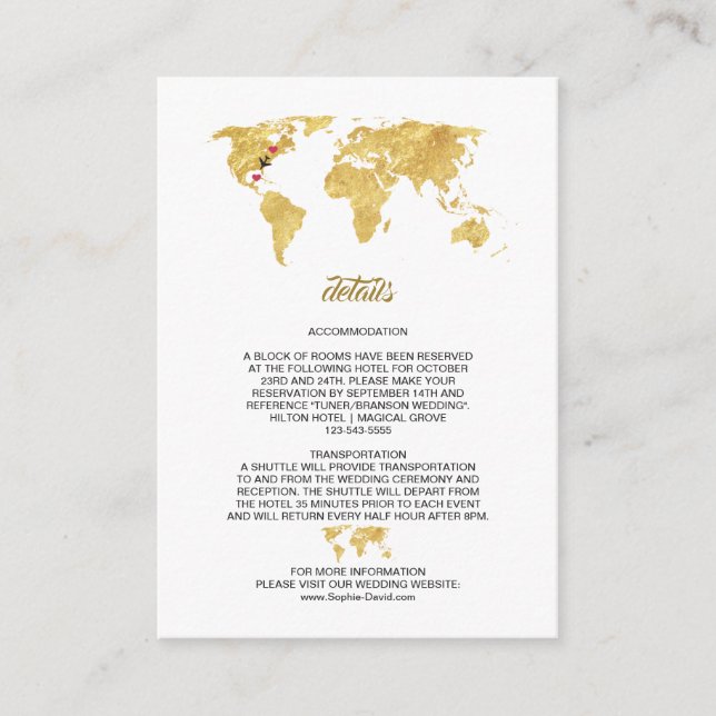 Luxury Travel World Map Hochzeitdetails Begleitkarte (Vorderseite)