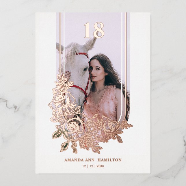 Luxury Trendy Floral Birthday Party Photo Folieneinladung (Vorderseite)