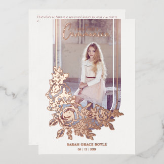 Luxury Trendy Floral My First Holy Communion Photo Folieneinladung