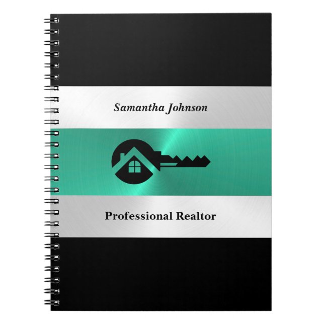 Luxury Turquoise & Black Key Real Estate Notebook Notizblock (Vorderseite)
