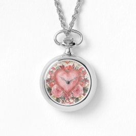 Luxury,Valentine, Love Pink Heart ,Flowers Pattern Armbanduhr