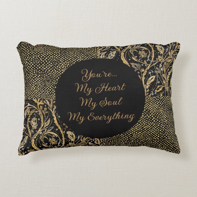 Luxury, Valentine's Day,Black Gold Florals ,Pixel Dekokissen (Vorderseite)