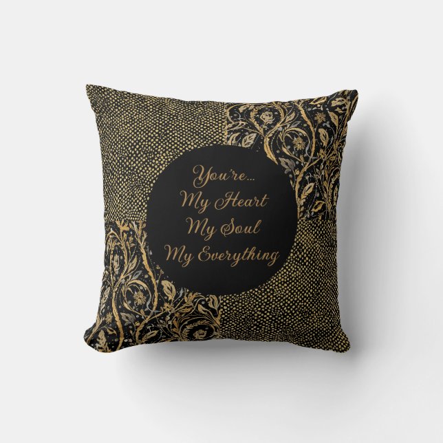Luxury, Valentine's Day,Black Gold Florals ,Pixel Kissen (Vorderseite)