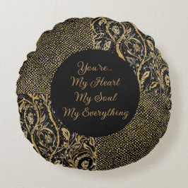 Luxury, Valentine's Day,Black Gold Florals ,Pixel Rundes Kissen