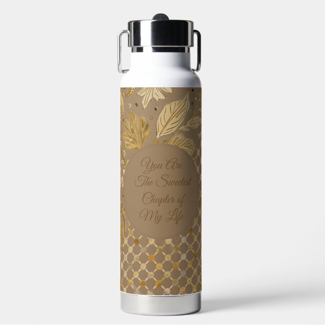 Luxury, Valentine's Day, Gold Flowers, Pixels  Trinkflasche (Vorderseite)