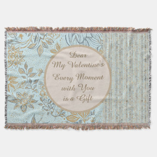 Luxury, Valentine's Day,Gold Soft Blue Flowers Art Decke