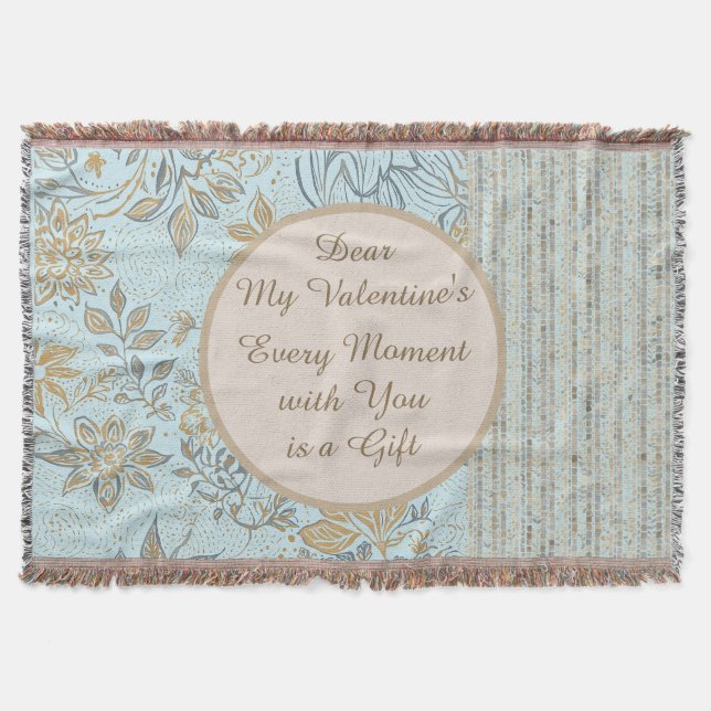 Luxury, Valentine's Day,Gold Soft Blue Flowers Art Decke (Vorderseite)