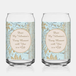 Luxury, Valentine's Day,Gold Soft Blue Flowers Art Dosenglas
