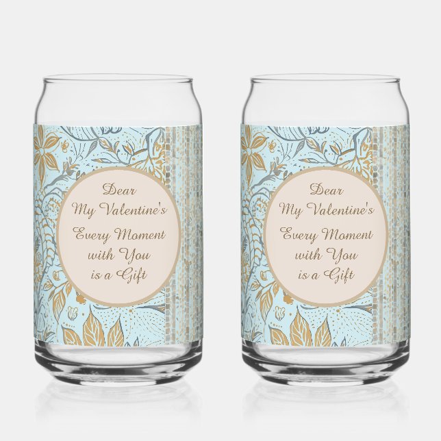Luxury, Valentine's Day,Gold Soft Blue Flowers Art Dosenglas (Vorderseite)