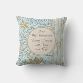 Luxury, Valentine's Day,Gold Soft Blue Flowers Art Kissen