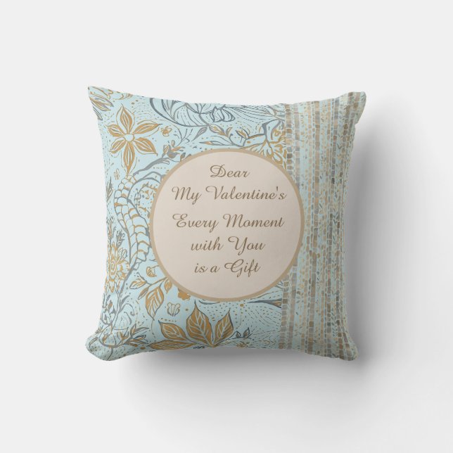 Luxury, Valentine's Day,Gold Soft Blue Flowers Art Kissen (Vorderseite)