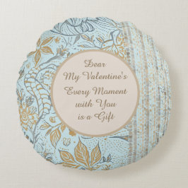 Luxury, Valentine's Day,Gold Soft Blue Flowers Art Rundes Kissen