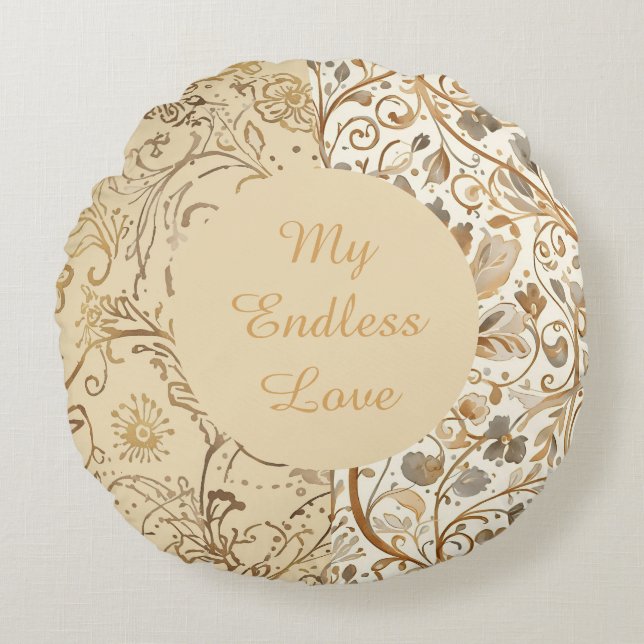 Luxury,Valentine's Day,Lovely Gold Flowers Pattern Rundes Kissen (Vorderseite)