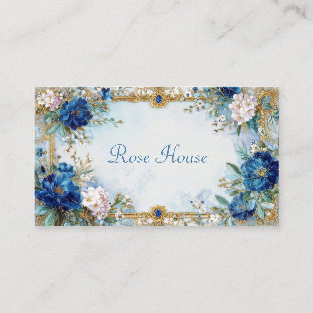 Luxury Victorian Blue Floral Ornate Gold Frame Visitenkarte (Vorderseite)