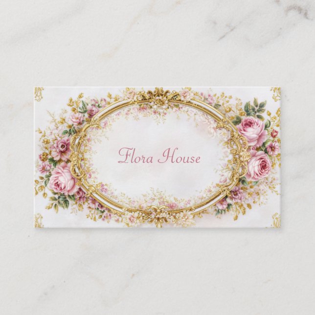 Luxury Victorian Ornate Gold Oval Frame Blush Rose Visitenkarte (Vorderseite)