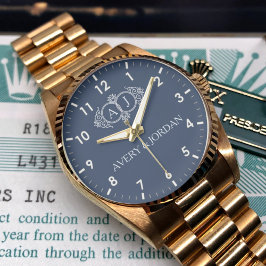 Luxury Vintage Monogram Initials Navy Blue Armbanduhr