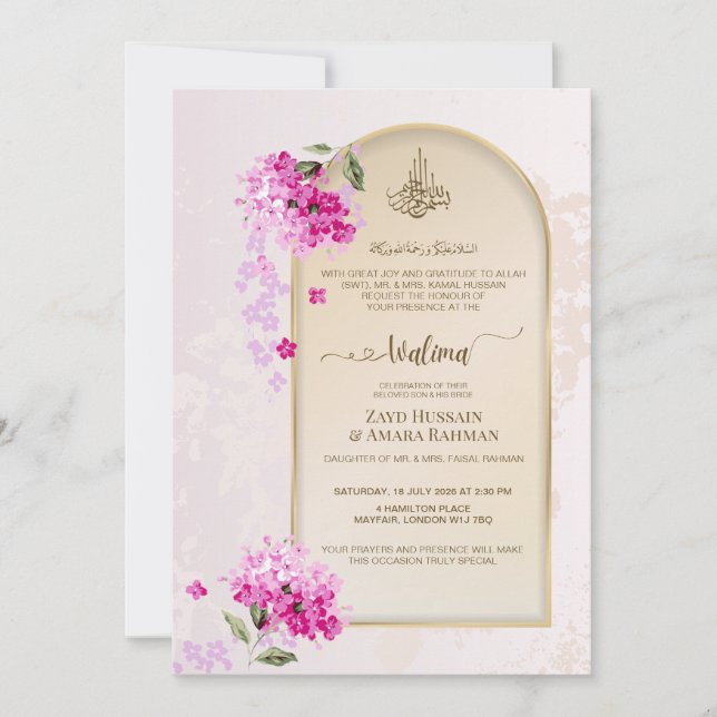 Luxury Walima Einladung | Wasserfarben-Hydrangeas (Vorderseite)